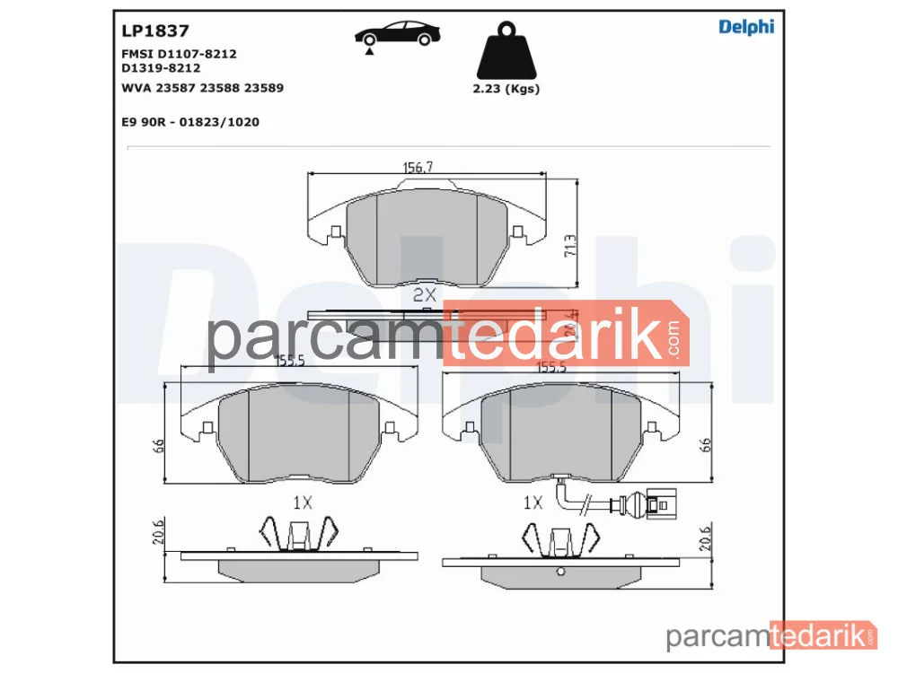 DELPHI LP1837 | Fren Balatası — Audi A1, Audi A1 Sportback, Audi A3
