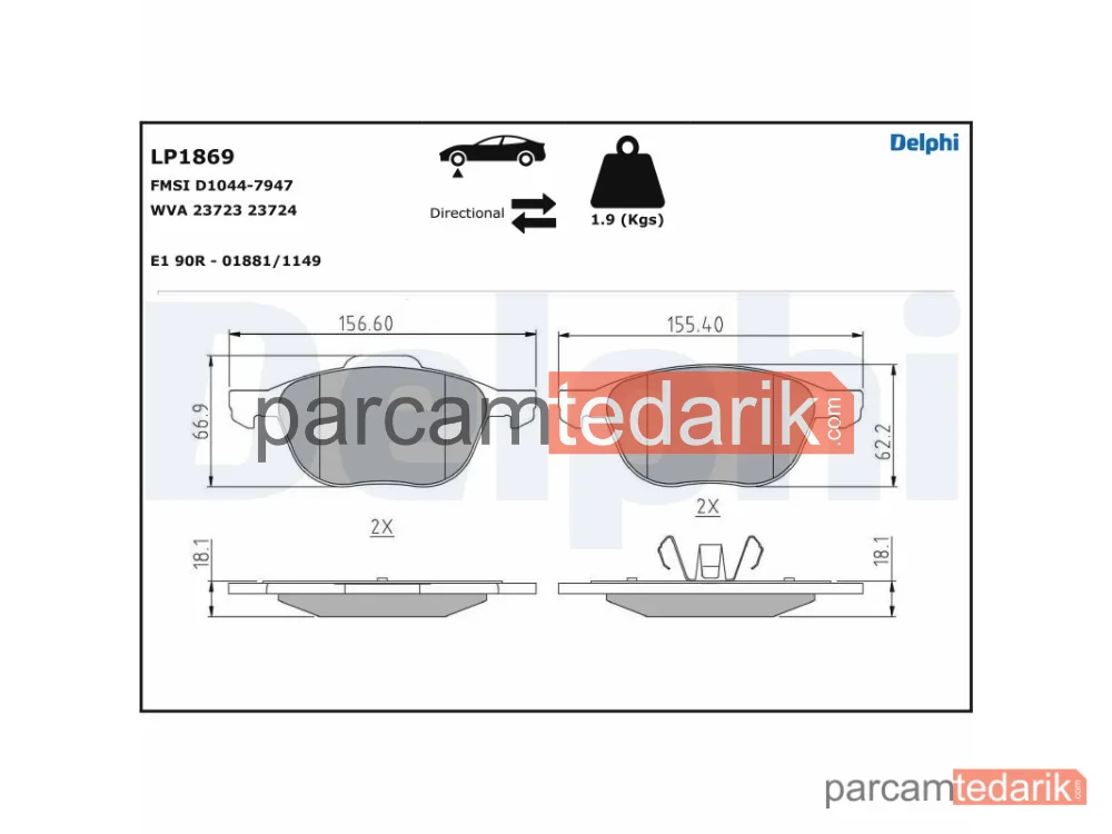 DELPHI LP1869 | Fren Balatası — Ford C-Max, Ford C-Max II, Ford C-Max II Van
