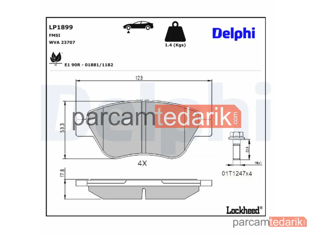 DELPHI LP1899 | Fren Balatası — Fiat 500, Fiat Albea, Fiat Doblo Kasa/büyük limuzin