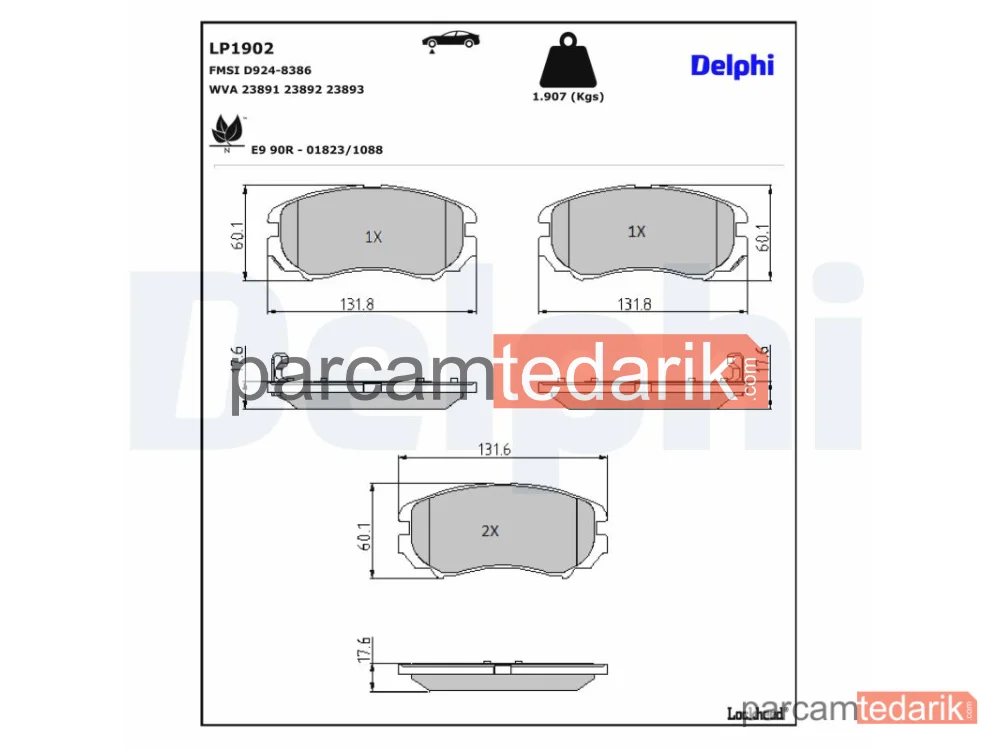 DELPHI LP1902 | Fren Balatası — Hyundai Coupe II, Hyundai Elantra IV Sedan, Hyundai i30