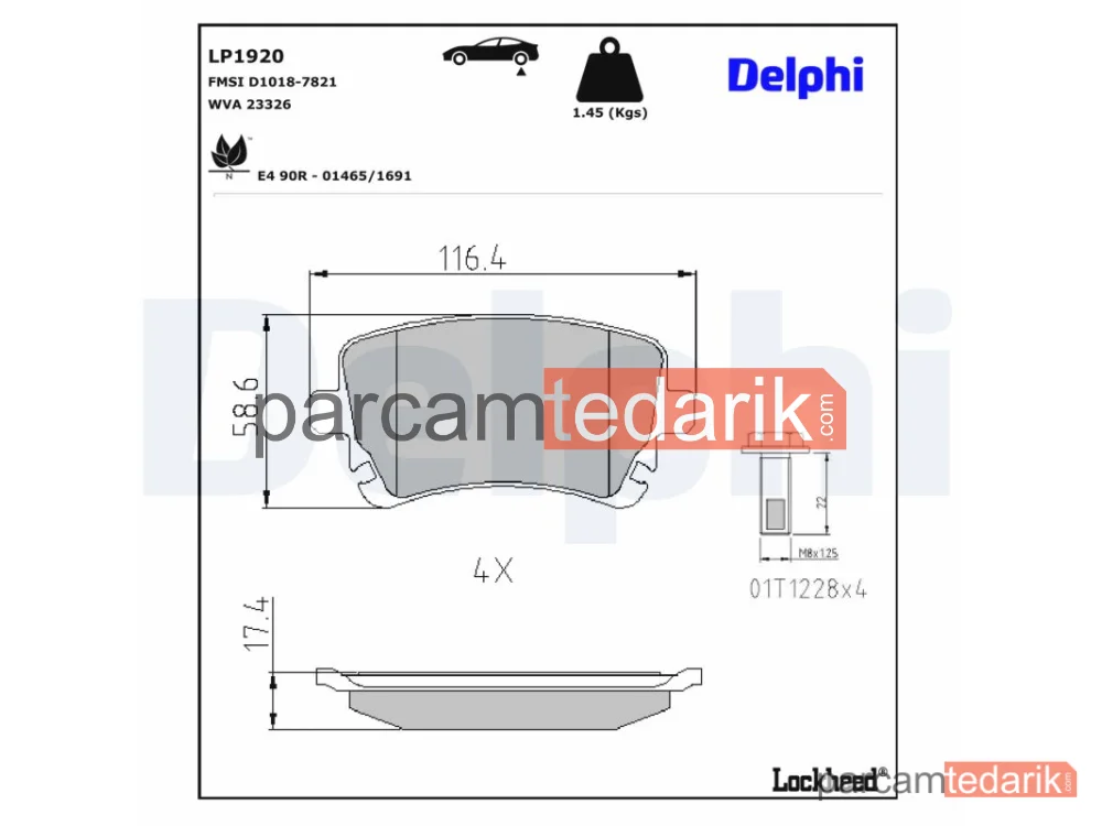 DELPHI LP1920 | Fren Balatası — Audi A4 B6, Audi A4 B6 Cabrio, Audi A4 B7
