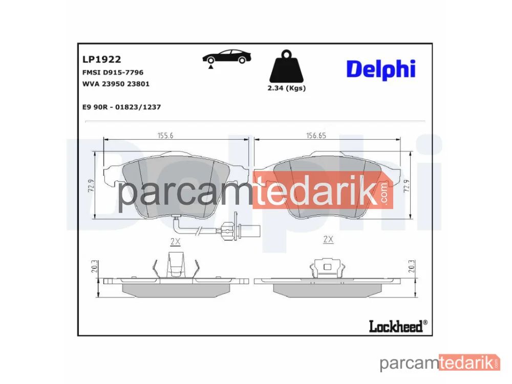 DELPHI LP1922 | Fren Balatası — Audi A4 B6, Audi A4 B6 Cabrio, Audi A4 B7