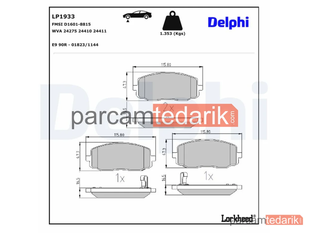 DELPHI LP1933 | Fren Balatası — Hyundai i10 I, Hyundai i20 I, Kia Picanto I