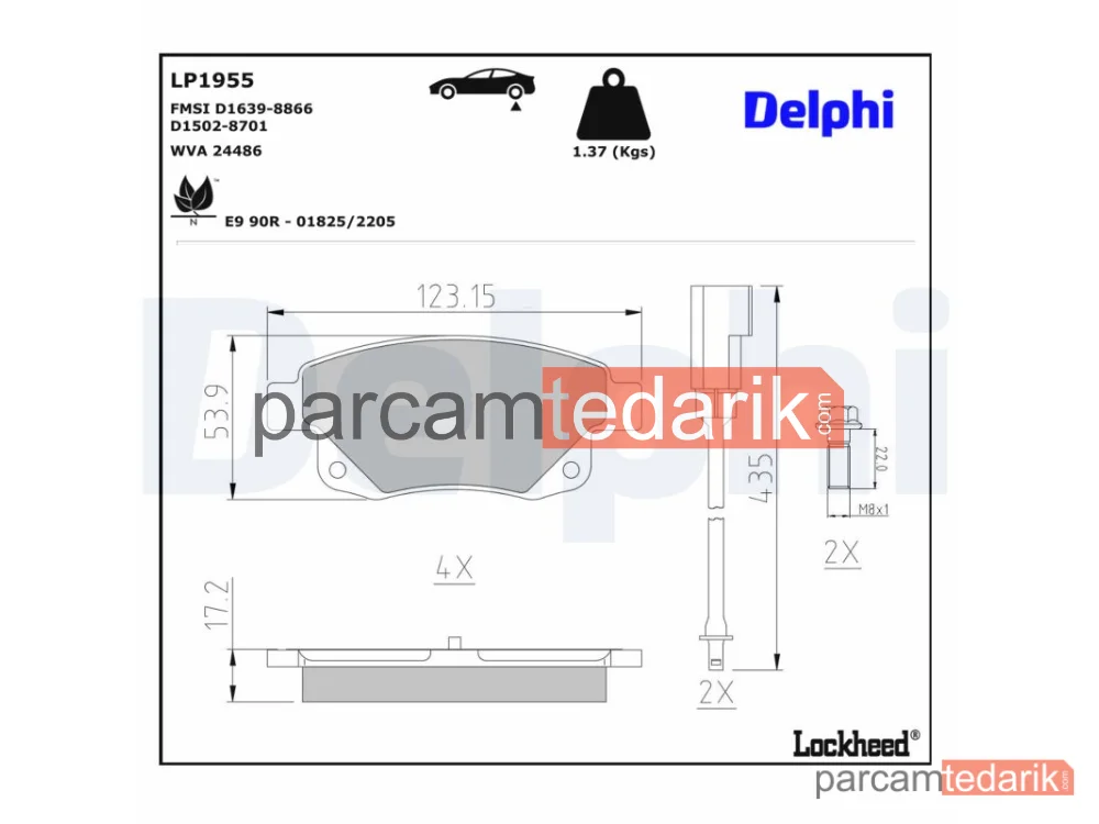 DELPHI LP1955 | Fren Balatası — Ford Transit Minibüs/Otobüs, Ford Transit Panelvan/Van, Ford Transit Platform şasi