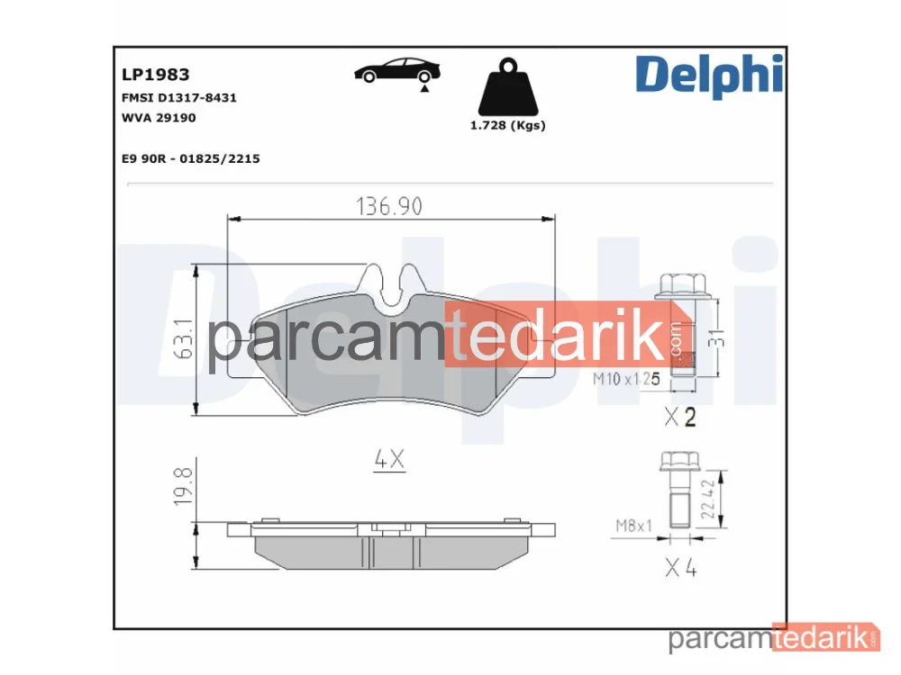 LP1983 | Fren Balatası — Mercedes-Benz Sprinter 3,5-t Minibüs/Otobüs, Mercedes-Benz Sprinter 3,5-t Panelvan/Van, Mercedes-Benz Sprinter 3,5-t Platform şasi