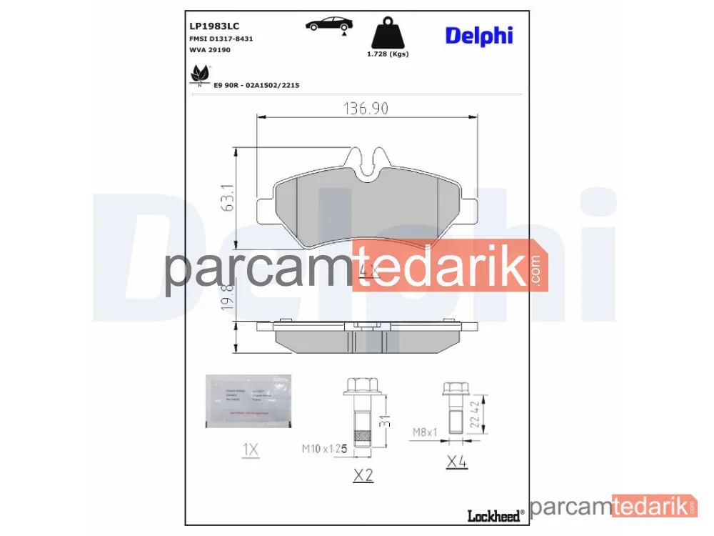 DELPHI LP1983LC | Fren Balatası — Mercedes-Benz Sprinter 3,5-t Minibüs/Otobüs, Mercedes-Benz Sprinter 3,5-t Panelvan/Van, Mercedes-Benz Sprinter 3,5-t Platform şasi