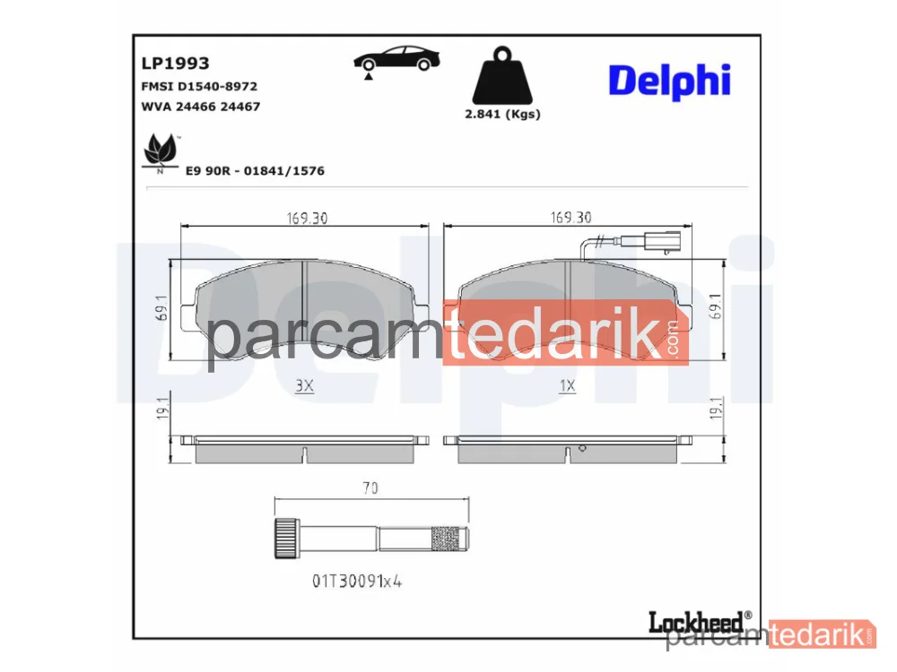 DELPHI LP1993 | Fren Balatası — Citroën Jumper III Minibüs/Otobüs, Citroën Jumper III Panelvan/Van, Citroën Jumper III Platform şasi