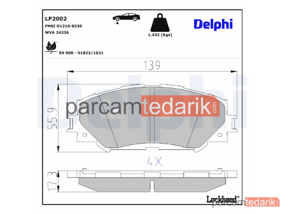 DELPHI LP2002 | Fren Balatası — Subaru Trezia, Toyota Auris, Toyota Corolla Sedan