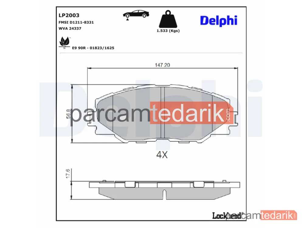 DELPHI LP2003 | Fren Balatası — Toyota Auris, Toyota Corolla Sedan, Toyota Mirai