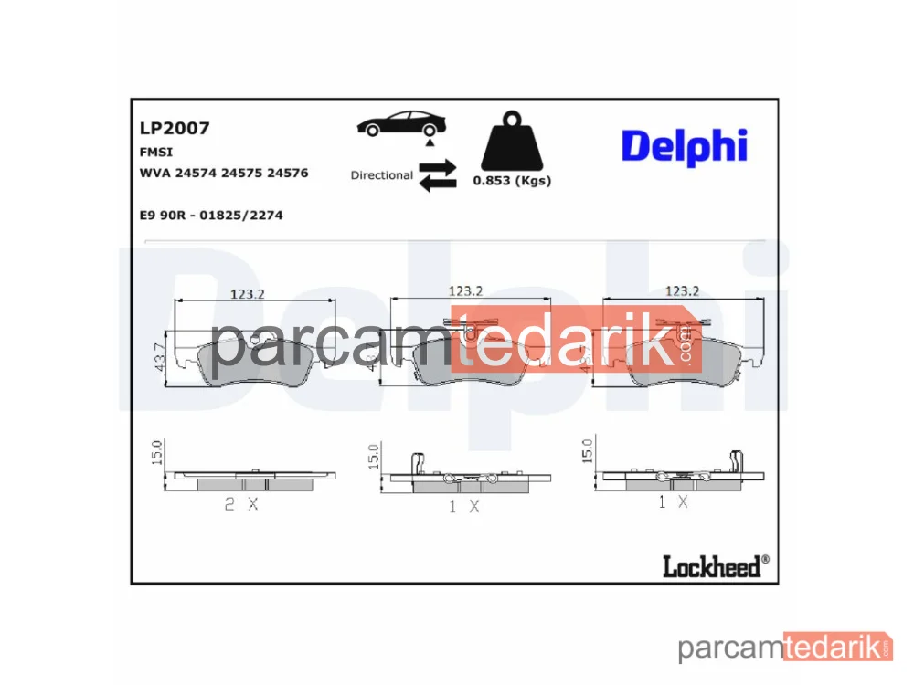 DELPHI LP2007 | Fren Balatası — Daihatsu Charade VIII, Toyota Yaris, Toyota Yaris Kasa/eğik Arka