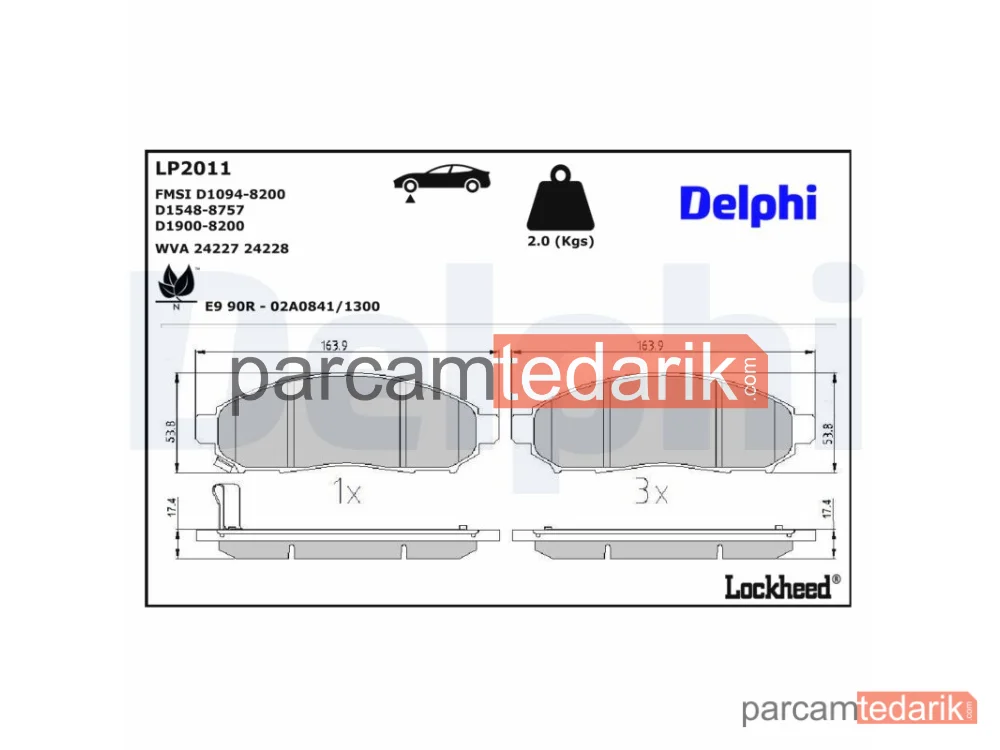 DELPHI LP2011 | Fren Balatası — Nissan LEAF, Nissan Navara NP300, Nissan Navara NP300 Platform şasi