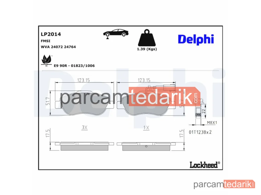 DELPHI LP2014 | Fren Balatası — Fiat 500, Fiat Panda, Fiat Panda Kasa/eğik Arka