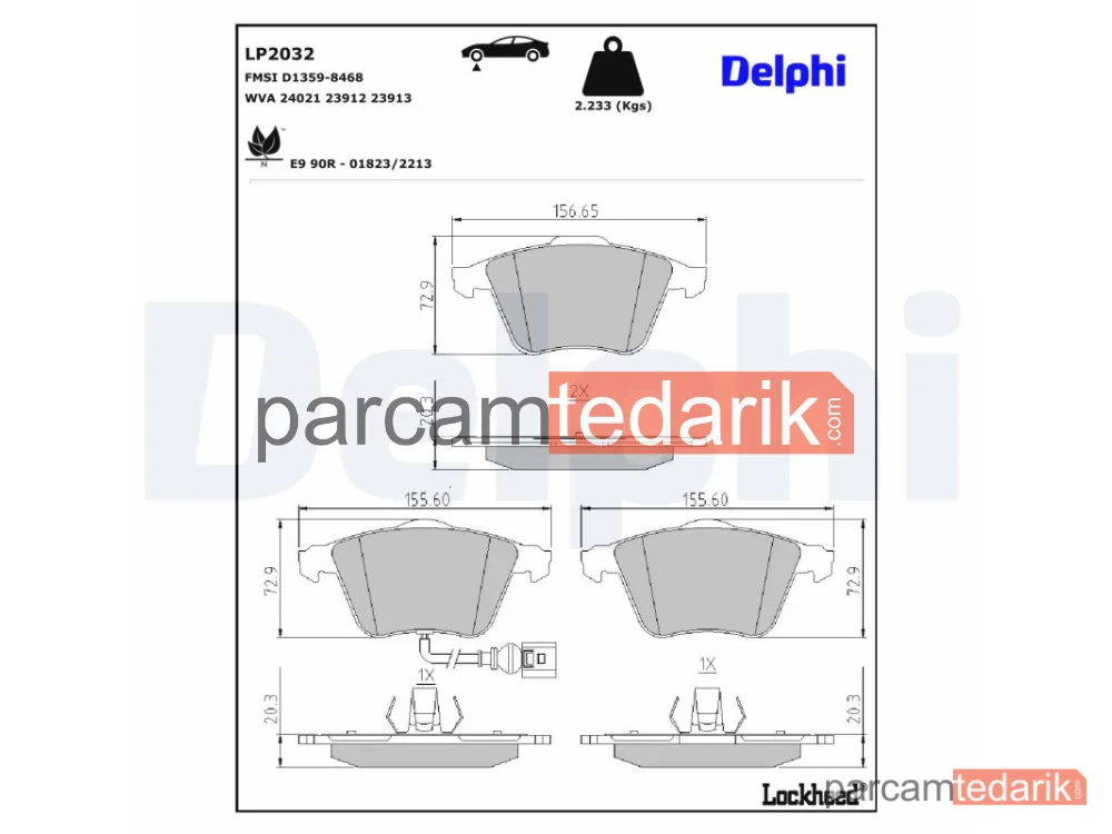 DELPHI LP2032 | Fren Balatası — Audi A3, Audi A3 Sportback, Audi TT