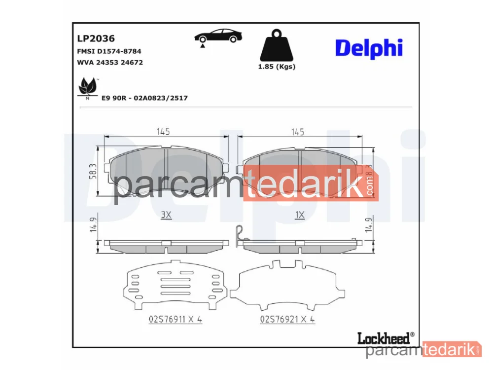 DELPHI LP2036 | Fren Balatası — Ford Ranger, Mazda B-Serie, Mazda BT-50 Pick-up