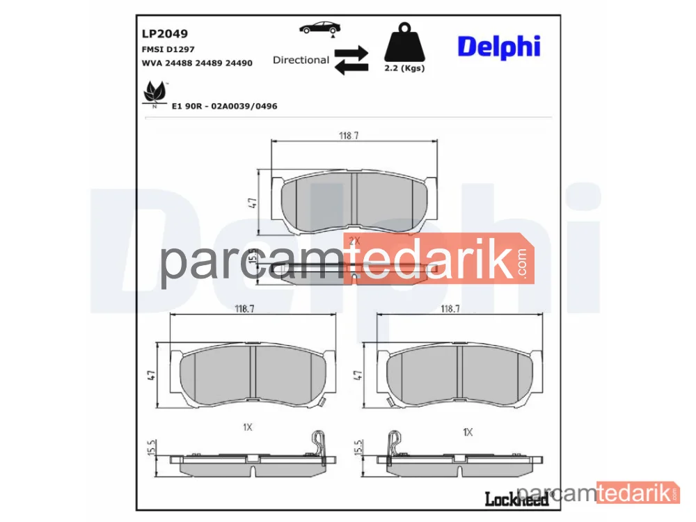 DELPHI LP2049 | Fren Balatası — Hyundai H-1 / Starex Minibüs/Otobüs, Hyundai H-1 Panelvan/Van, Hyundai Santa FÉ II