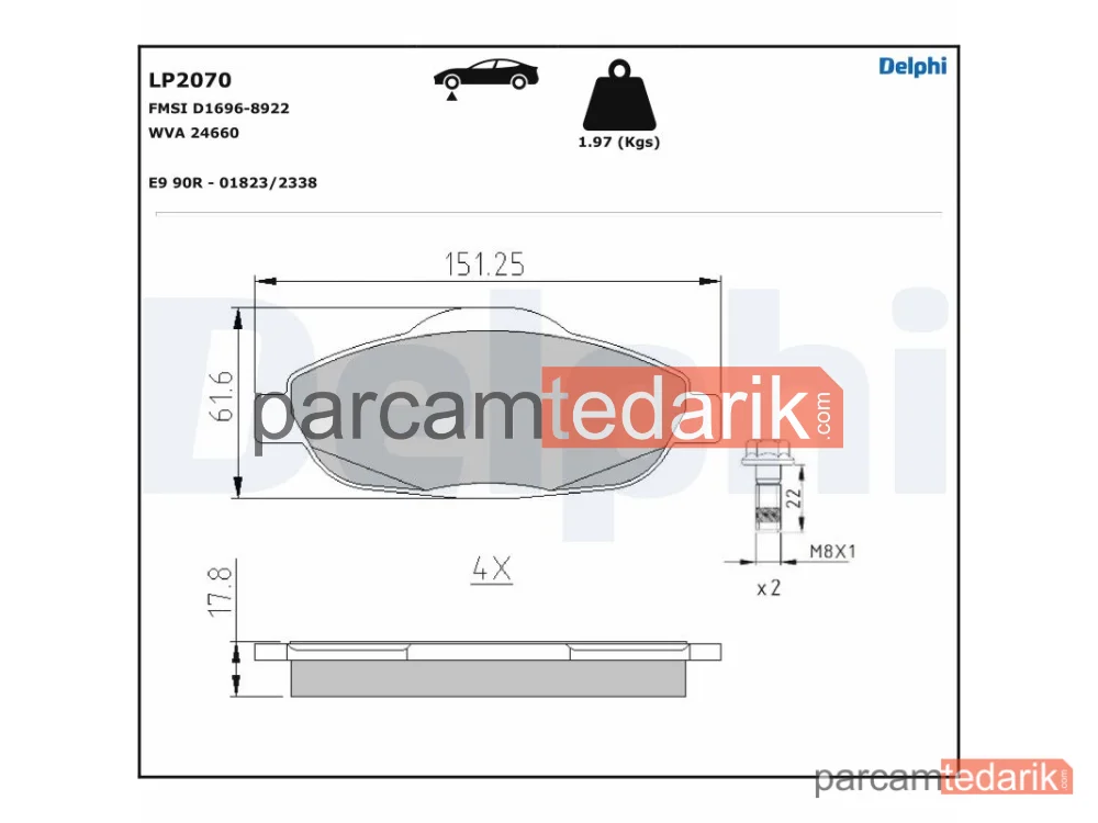 DELPHI LP2070 | Fren Balatası — Peugeot 3008 I MPV, Peugeot 308 CC, Peugeot 308 I