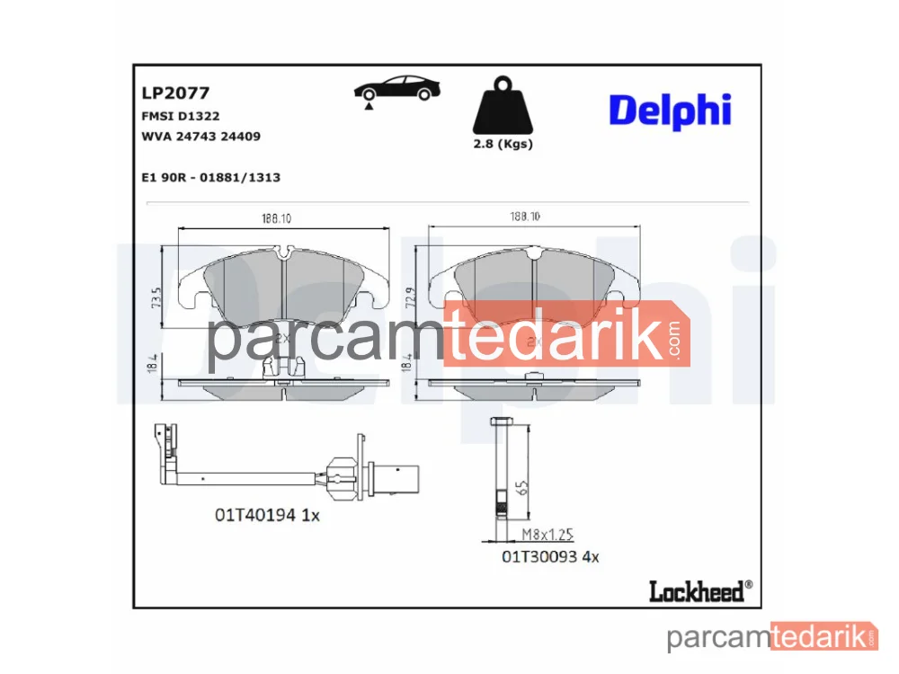 DELPHI LP2077 | Fren Balatası — Audi A4 Allroad B8, Audi A4 B8, Audi A4 B8 Avant