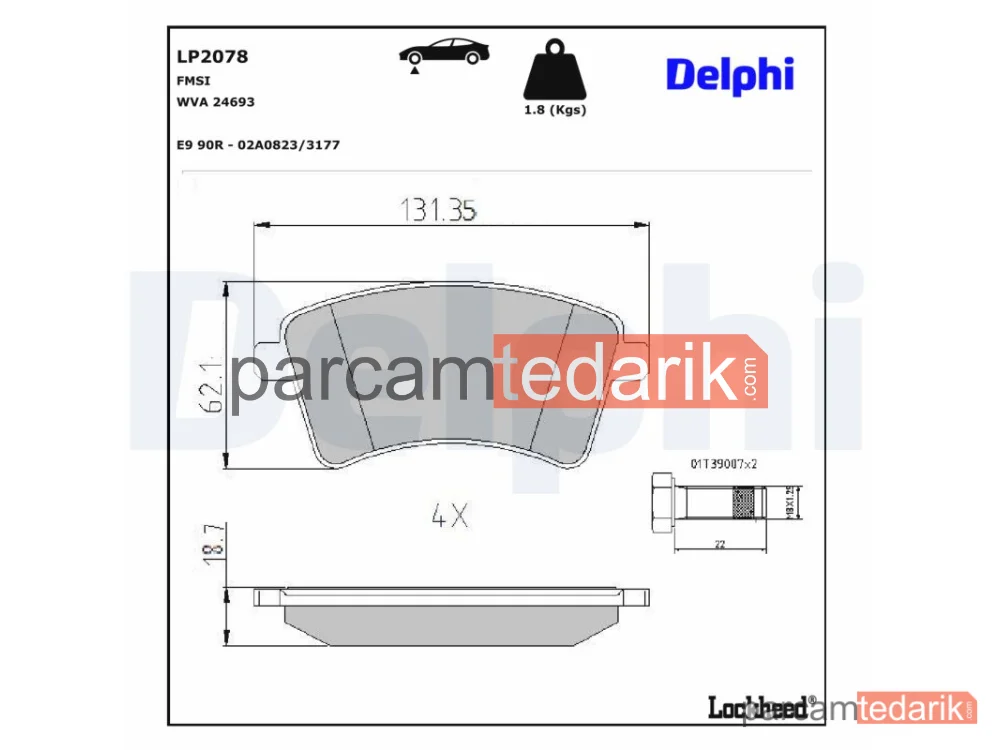 DELPHI LP2078 | Fren Balatası — Mercedes-Benz Citan Kasa/büyük limuzin, Mercedes-Benz Citan Kombi, Mercedes-Benz Citan Mixto