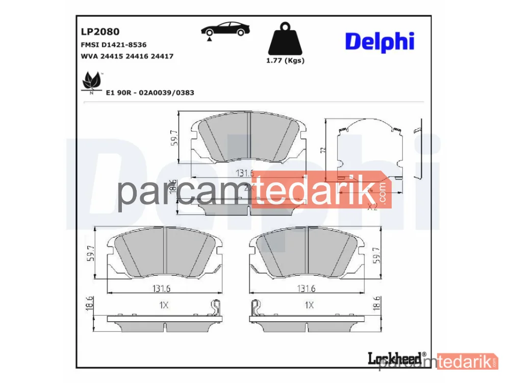 DELPHI LP2080 | Fren Balatası — Chevrolet Malibu, Opel Insignia A, Opel Insignia A Country Tourer