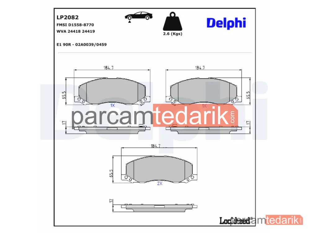 LP2082 | Fren Balatası — Opel Insignia A, Opel Insignia A Country Tourer, Opel Insignia A Sedan