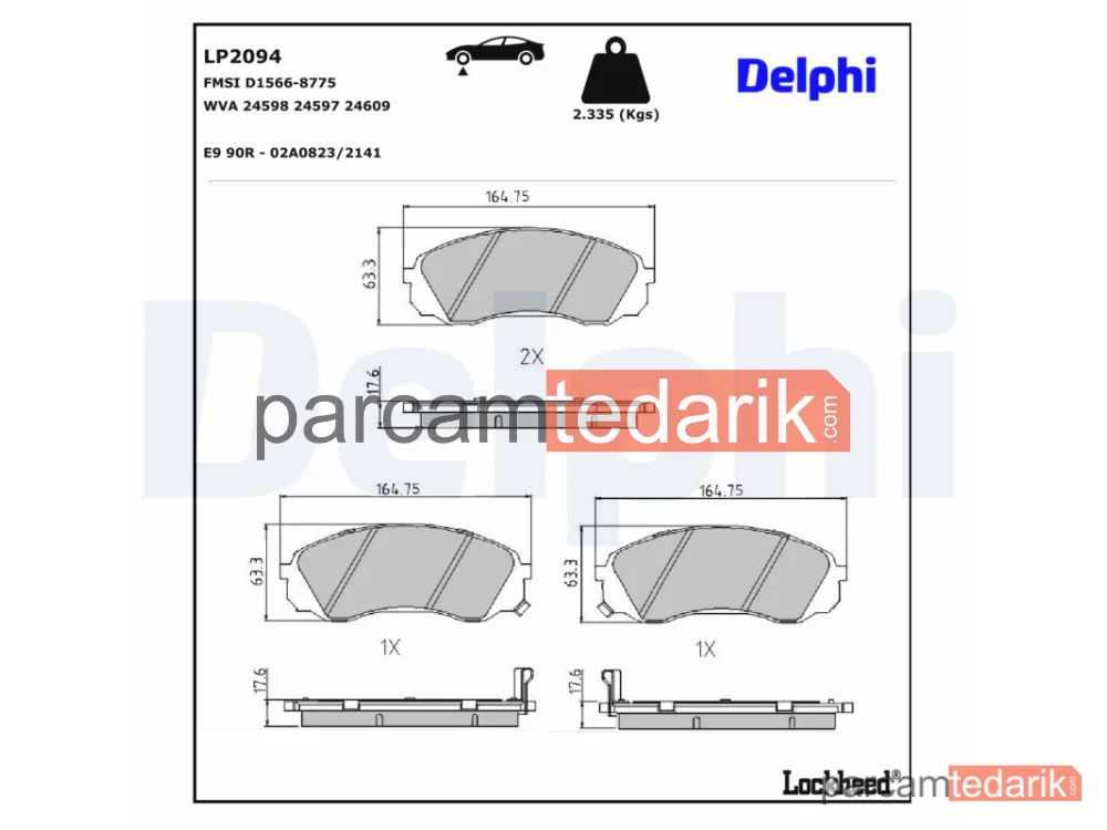 DELPHI LP2094 | Fren Balatası — Hyundai H-1 Cargo, Hyundai H-1 Panelvan/Van, Hyundai H-1 Travel