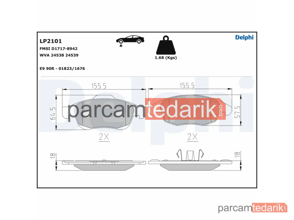 DELPHI LP2101 | Fren Balatası — Citroën Berlingo Kasa/büyük limuzin, Citroën Berlingo Multispace, Citroën Berlingo Platform şasi