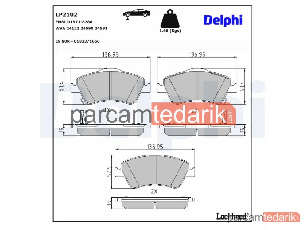 DELPHI LP2102 | Fren Balatası — Toyota Auris, Toyota Corolla Sedan