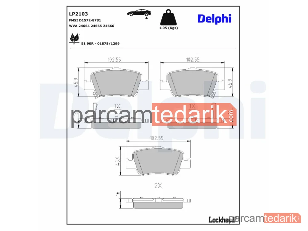DELPHI LP2103 | Fren Balatası — Toyota Auris, Toyota Auris Station wagon, Toyota Corolla Sedan