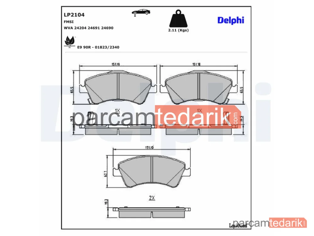 DELPHI LP2104 | Fren Balatası — Toyota Auris, Toyota Avensis Sedan, Toyota Avensis Station wagon