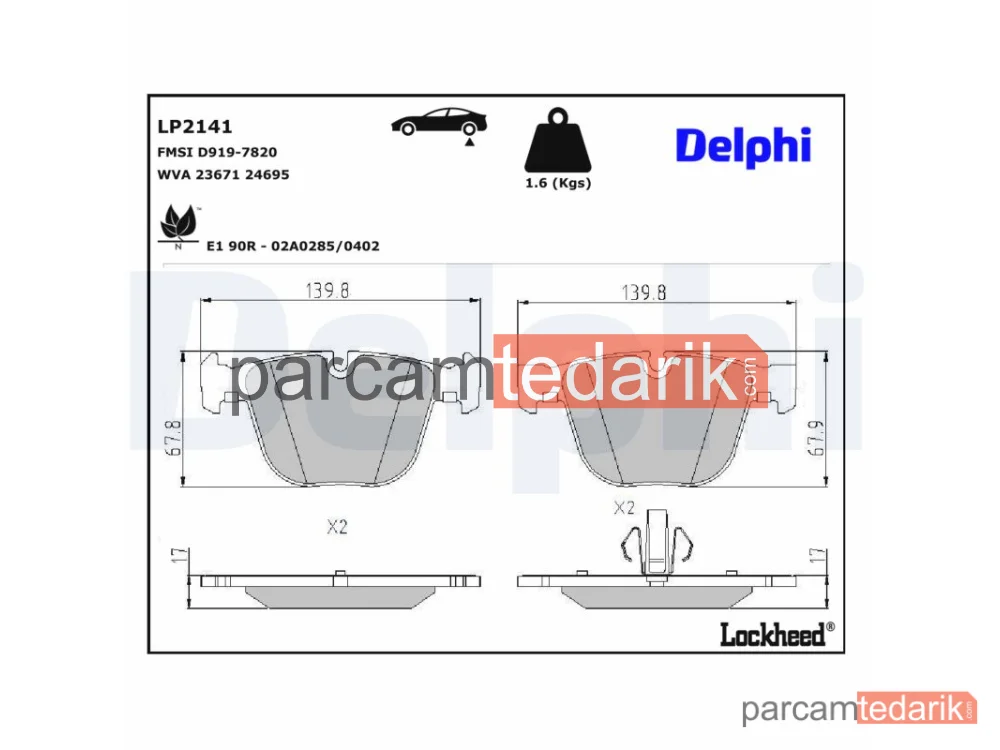 DELPHI LP2141 | Fren Balatası — BMW 5 Gran Turismo, BMW 7