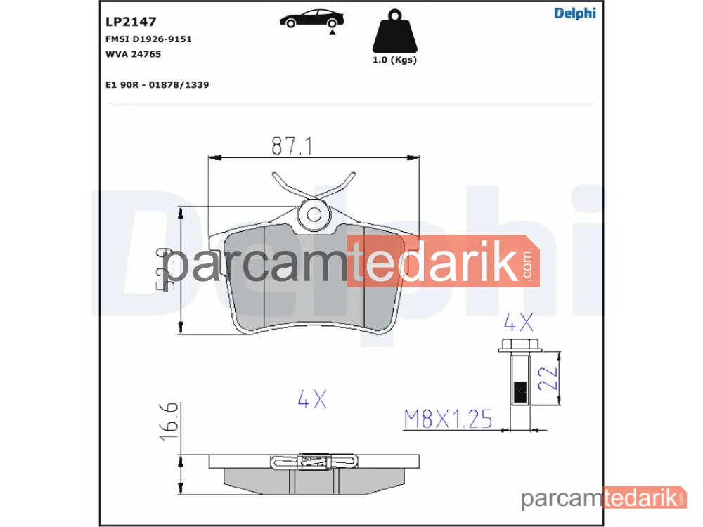 DELPHI LP2147 | Fren Balatası — Citroën Berlingo Kasa/büyük limuzin, Citroën Berlingo Multispace, Citroën Berlingo Platform şasi