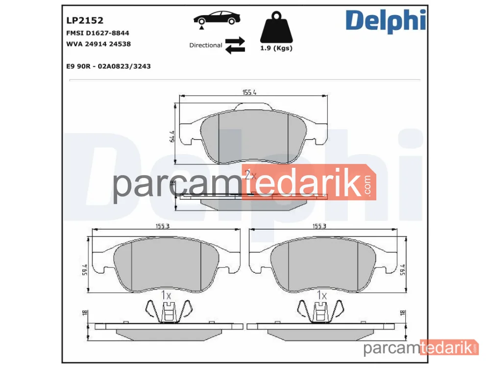 Fren Balatası — Dacia Dokker Kasa/büyük limuzin, Dacia Dokker MPV, Dacia Duster - LP2152