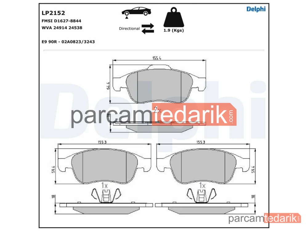 DELPHI LP2152 | Fren Balatası — Dacia Dokker Kasa/büyük limuzin, Dacia Dokker MPV, Dacia Duster