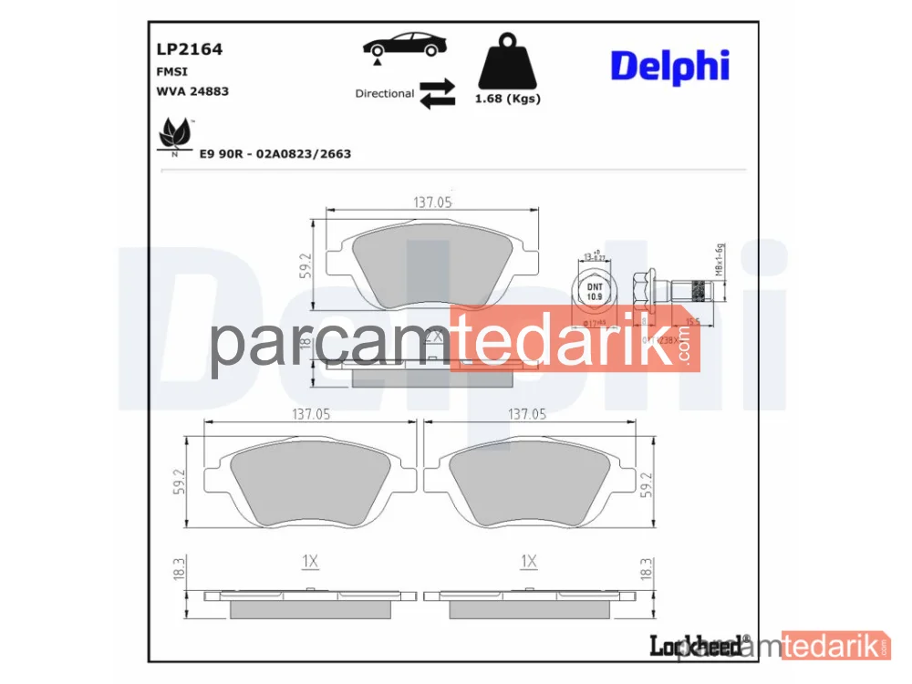 DELPHI LP2164 | Fren Balatası — Citroën C3 Aircross I, Citroën C3 Aircross II Van, Citroën C3 II