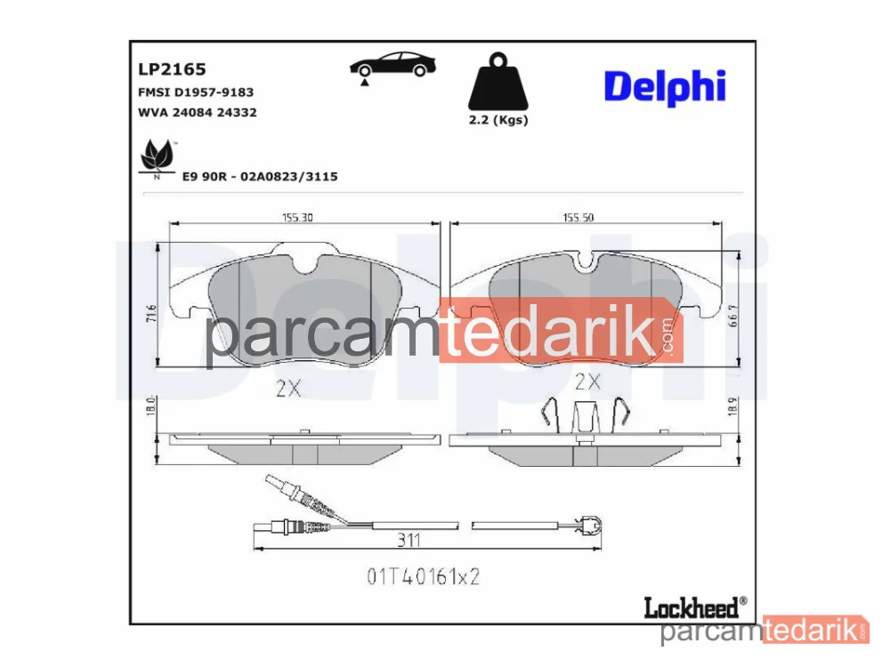 DELPHI LP2165 | Fren Balatası — Citroën C5 I Break, Citroën C5 I Kombi Van, Citroën C5 II