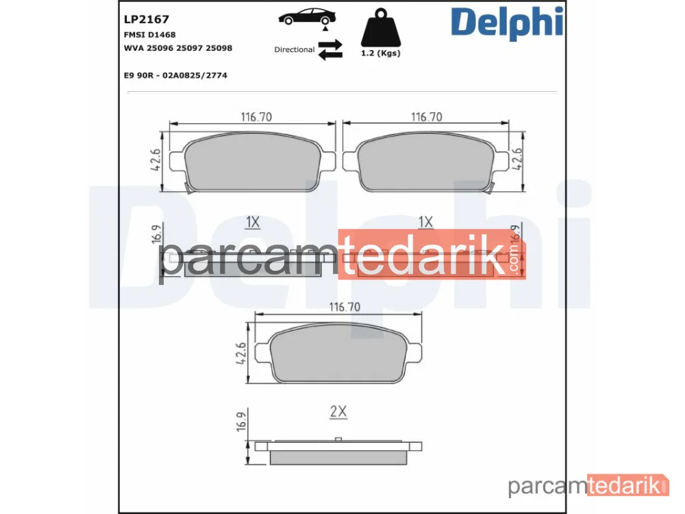 LP2167 | Fren Balatası — Chevrolet AVEO Hatchback, Chevrolet Cruze, Chevrolet Cruze Hatchback