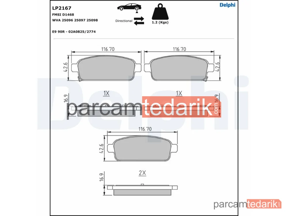 DELPHI LP2167 | Fren Balatası — Chevrolet AVEO Hatchback, Chevrolet Cruze, Chevrolet Cruze Hatchback