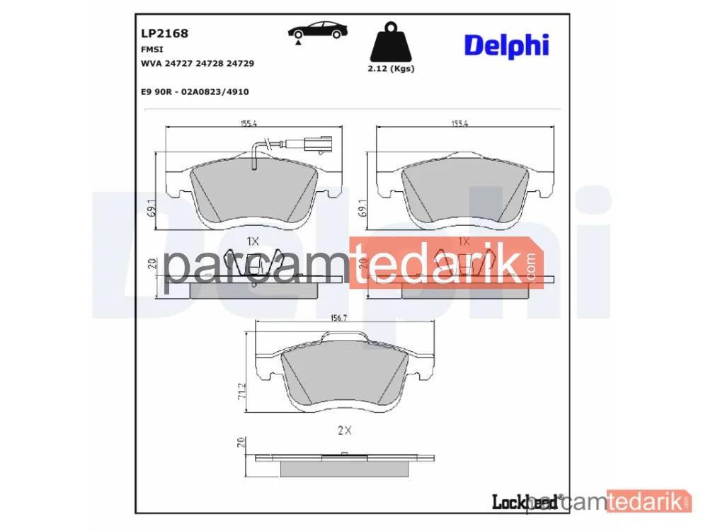 DELPHI LP2168 | Fren Balatası — Fiat Doblo Cargo, Fiat Doblo Kasa/büyük limuzin, Fiat Doblo Minibüs/Otobüs