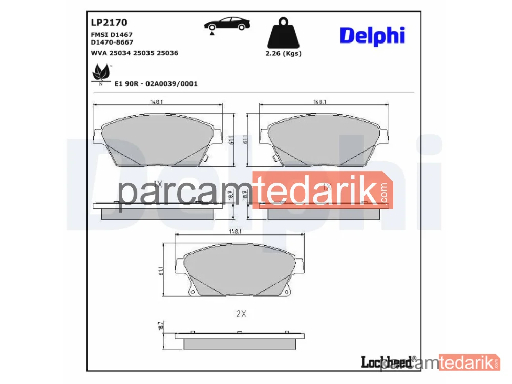 DELPHI LP2170 | Fren Balatası — Chevrolet Cruze, Chevrolet Cruze Hatchback, Chevrolet Cruze Station Wagon
