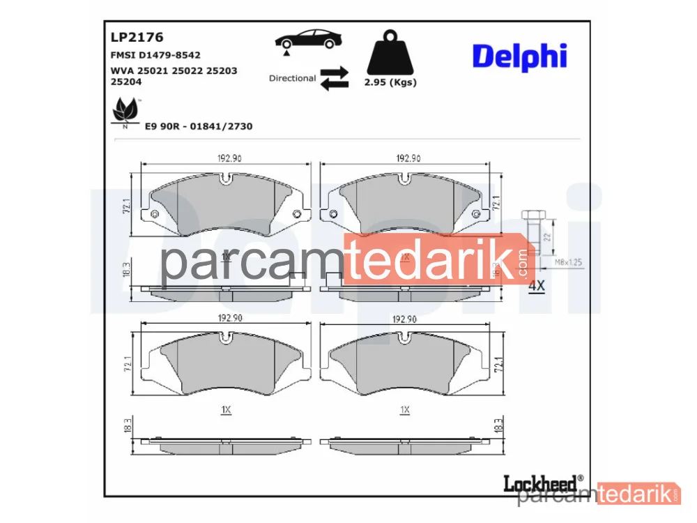 DELPHI LP2176 | Fren Balatası — Land Rover Defender Station Wagon, Land Rover Defender Van, Land Rover Discovery IV