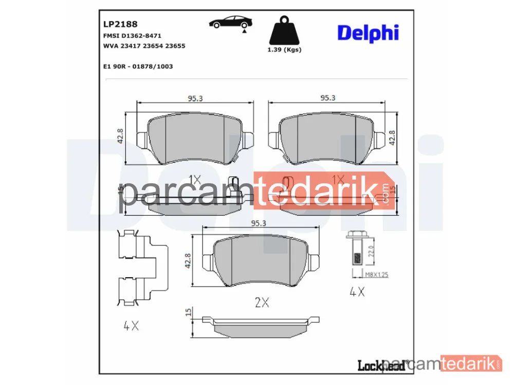 LP2188 | Fren Balatası — Kia Venga, Opel Astra F Classic Hatchback, Opel Astra F Classic Sedan