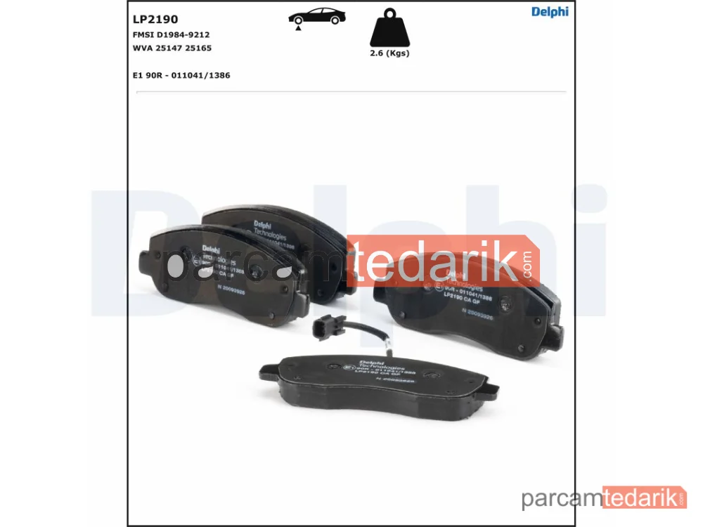DELPHI LP2190 | Fren Balatası — Nissan Kubistar Panelvan/Van, Nissan NV400 Minibüs/Otobüs, Nissan NV400 Panelvan/Van