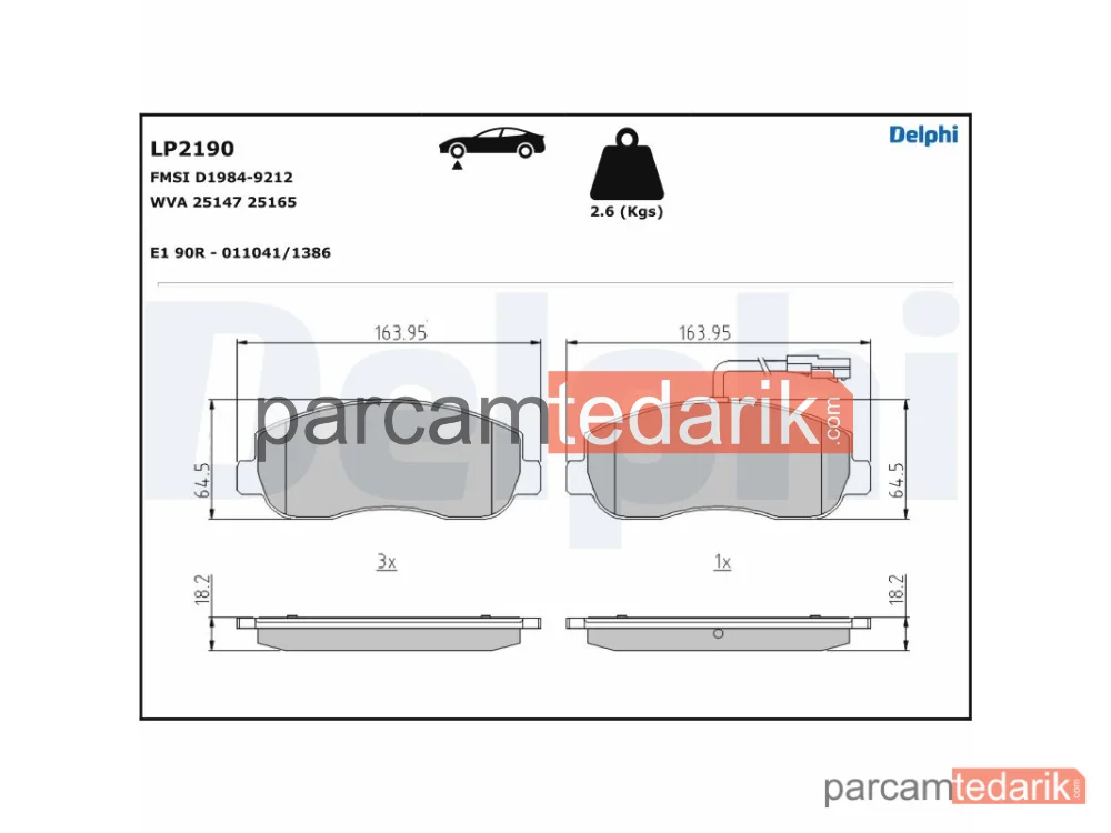 DELPHI LP2190 | Fren Balatası — Nissan Kubistar Panelvan/Van, Nissan NV400 Minibüs/Otobüs, Nissan NV400 Panelvan/Van