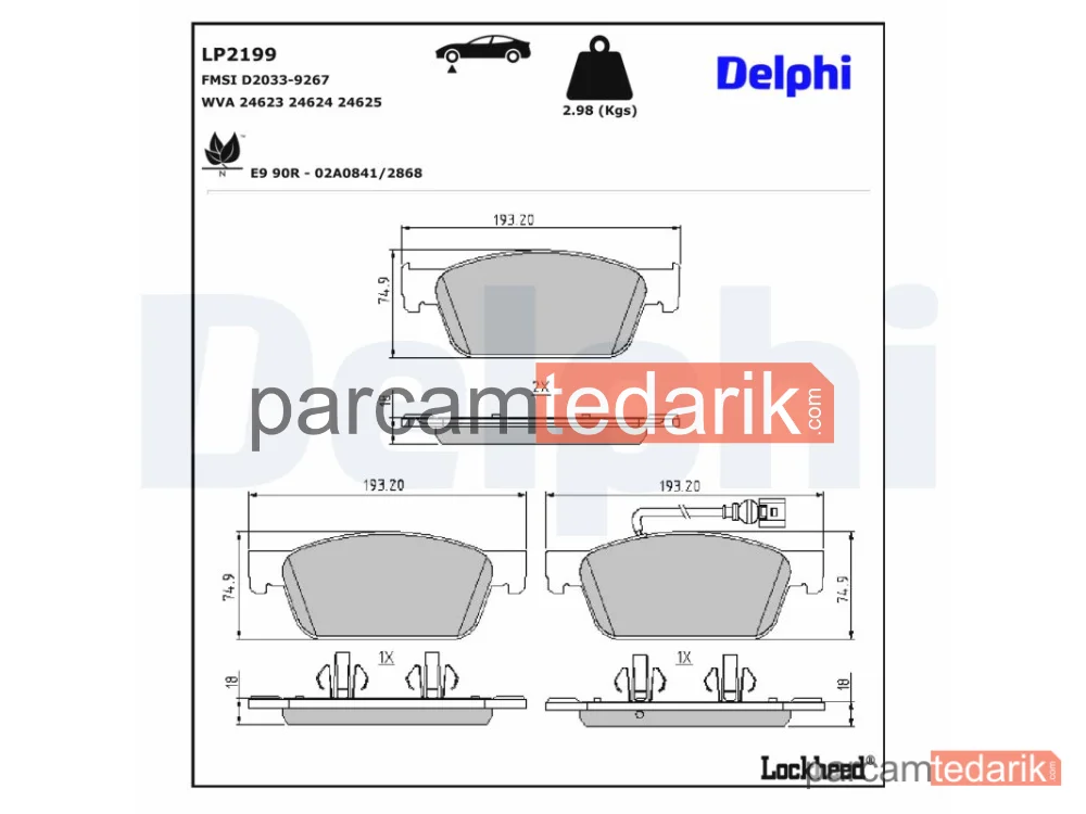 DELPHI LP2199 | Fren Balatası — VW Multivan T5, VW Multivan T6, VW Transporter T5 Minibüs/Otobüs