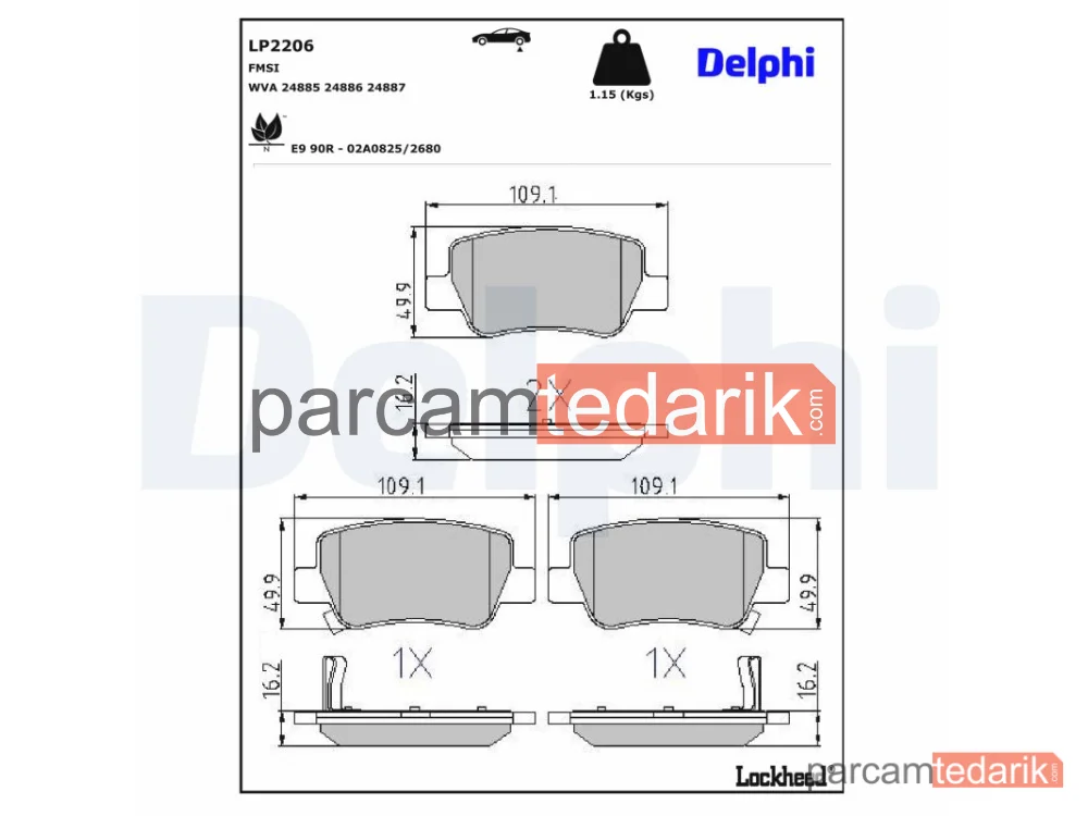 DELPHI LP2206 | Fren Balatası — Toyota Avensis Sedan, Toyota Avensis Station wagon