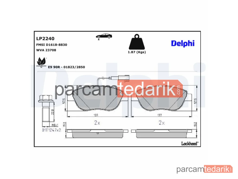 DELPHI LP2240 | Fren Balatası — Abarth 500 / 595 / 695, Abarth 500C / 595C / 695C, Fiat Bravo II