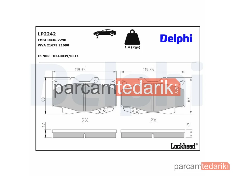LP2242 | Fren Balatası — Toyota Hilux VI Pick-up, Toyota Hilux VII Pick-up
