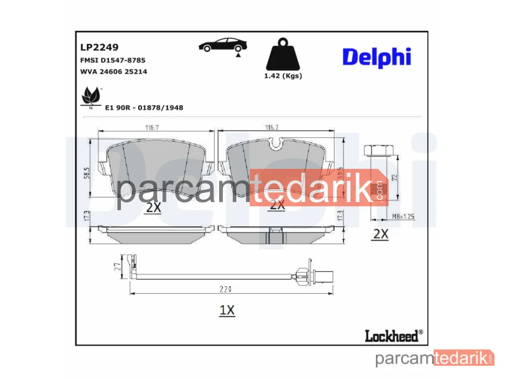 DELPHI LP2249 | Fren Balatası — Audi A5, Audi A6 Allroad C7, Audi A6 C7