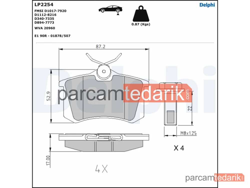 DELPHI LP2254 | Fren Balatası — Audi A1, Audi A1 City Carver, Audi A1 Sportback