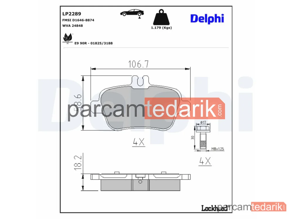 DELPHI LP2289 | Fren Balatası — Infiniti Q30, Infiniti QX30, Mercedes-Benz A-Serisi
